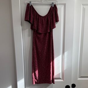 Mimi Chica Burgundy Off-Shoulder Midi Dress